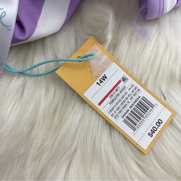 KONA SOL V-NECK OVER THE SHOULDER SWIMSUIT PURPLE AND WHITE SIZE 14W - Picture 6 of 10